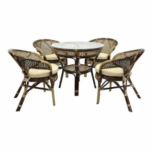 Обеденная группа коричневая, столик и кресла на 4 персоны Java-2 ЭКО ДИЗАЙН CLASSIC RATTAN 129628 Бежевый;коричневый