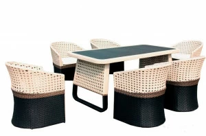 Обеденная группа черная с белым, искусственный ротанг, на 6 персон Crocodile-1 BESTA FIESTA MELLIFLUOUS 044716 Белый;черный