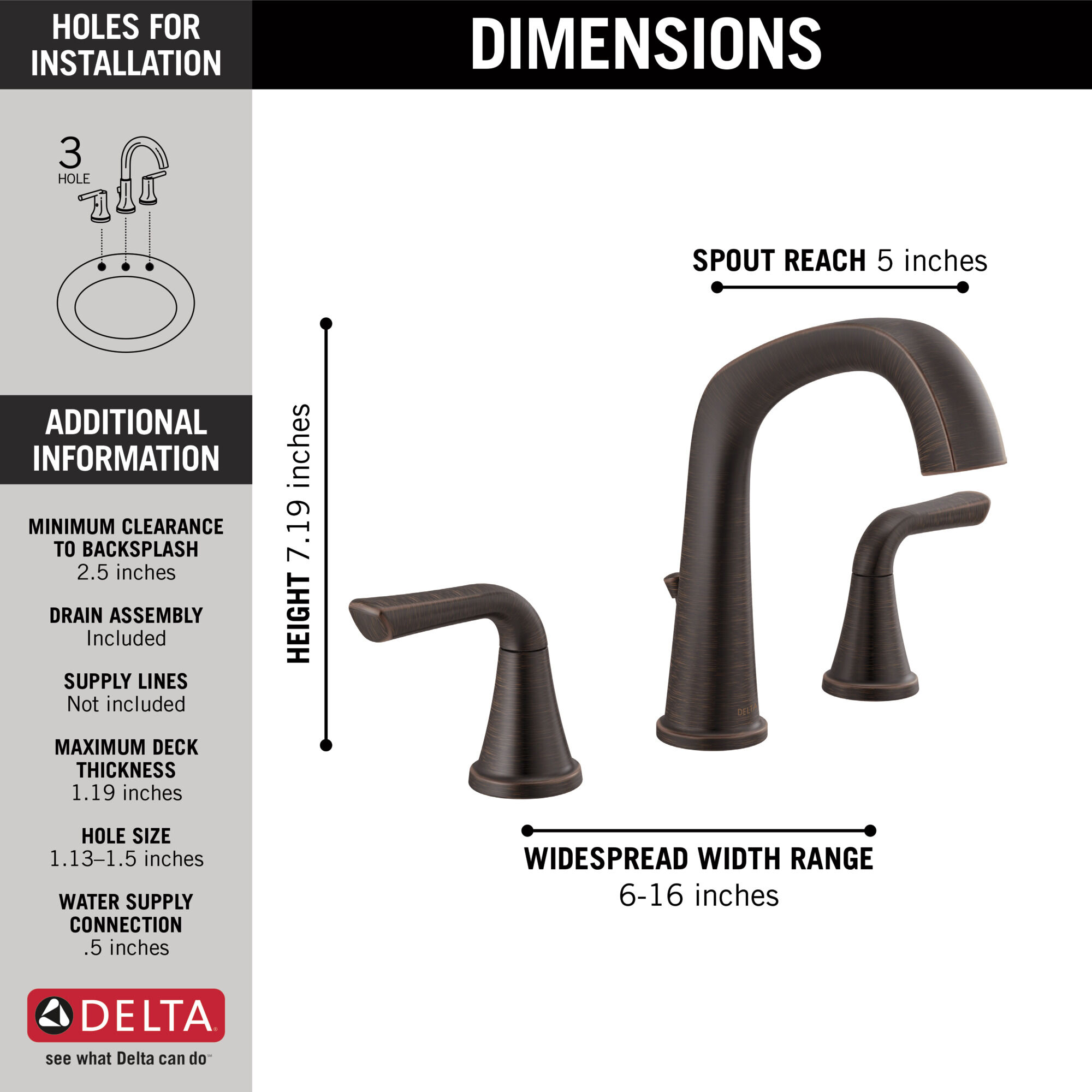 35890LF-RB Смеситель для ванной комнаты с двумя ручками Delta Faucet Larkin Венецианская бронза  - Вид №1