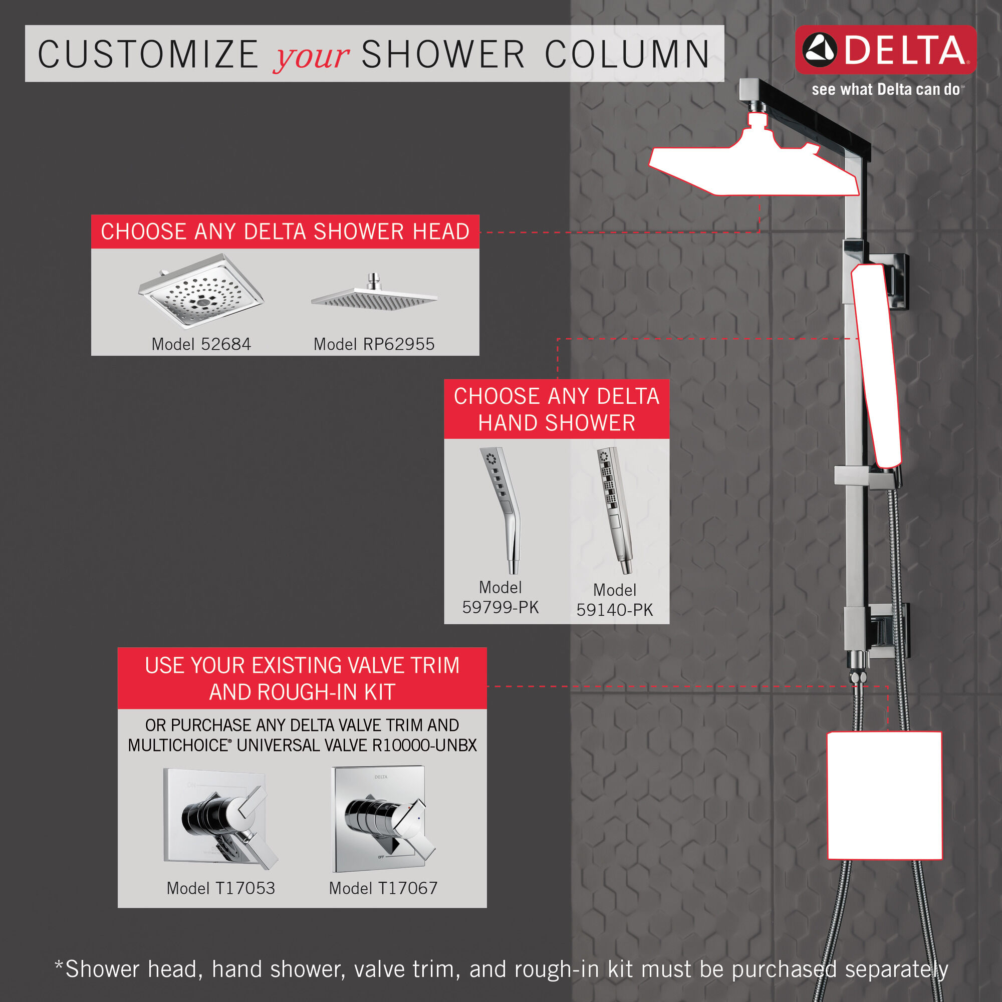 58410-PN Душевая колонна угловая 18 дюймов Delta Faucet Universal Showering Полированный никель  - Вид №2