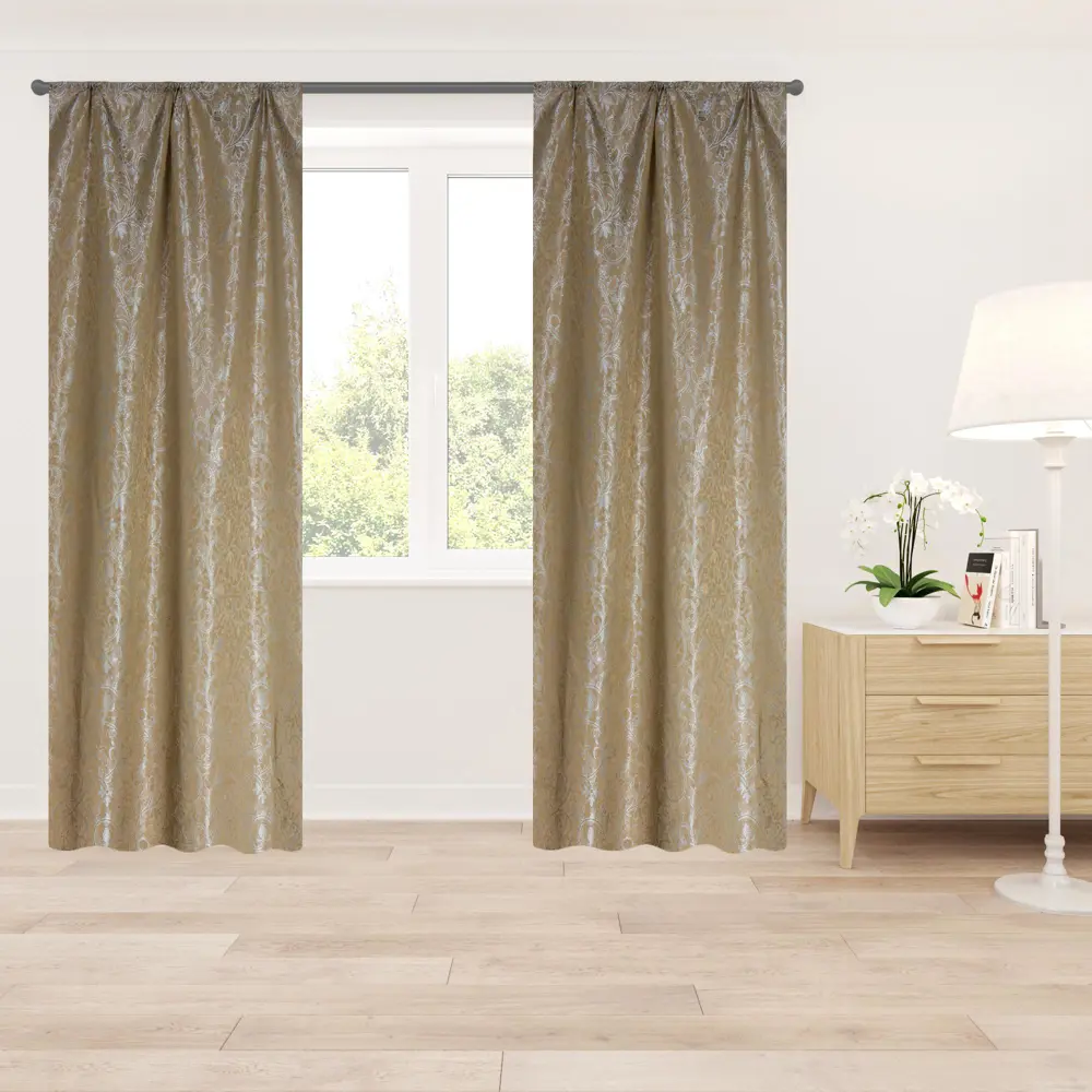 Штора на ленте «Кружево» 140х260 см цвет бежевый AMORE MIO STLM-2154301 - Вид №3