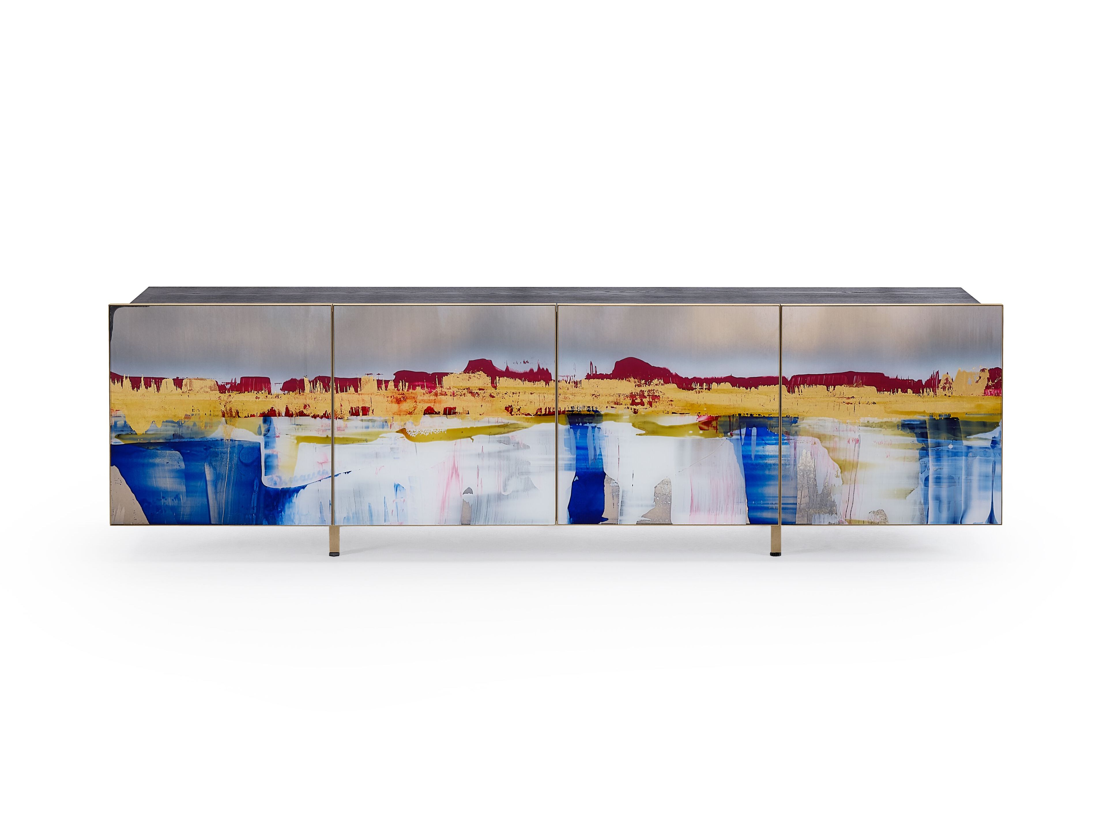 Деревянный шкаф с распашными дверями, покрытыми стеклом ARTE VENEZIANA итальянские пейзажи ARCH-00107339