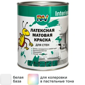 Краска для стен Rav InterieurLatex матовая цвет белый база А 1 л 82127820 STLM-2068435