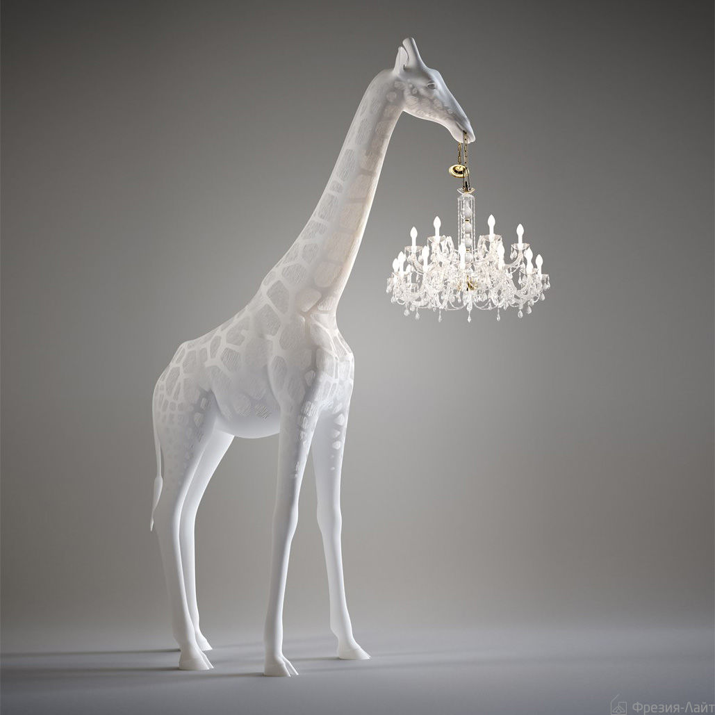 Qeeboo GIRAFFE IN LOVE M 19003WH белый торшер жираф с люстрой 120371