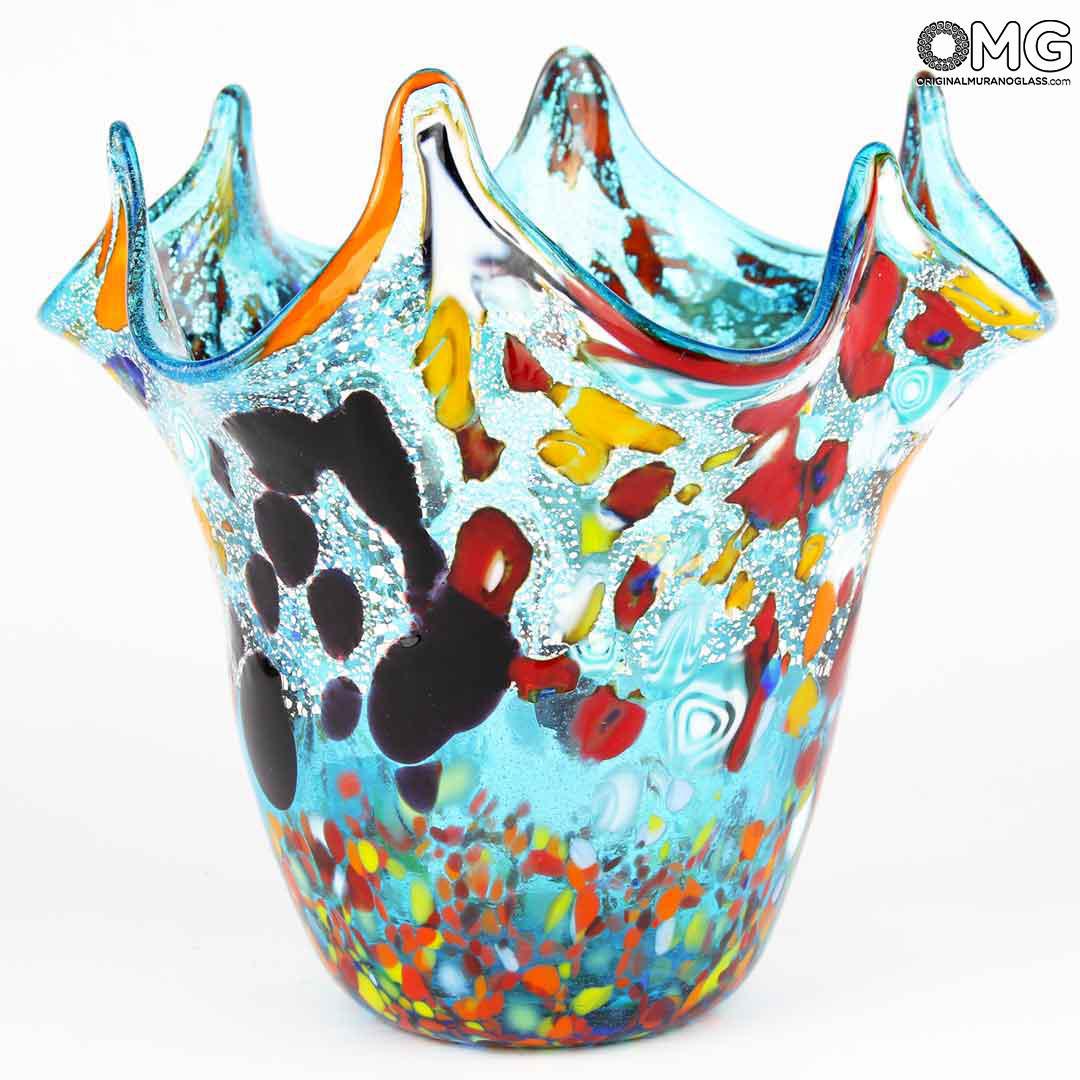 3270 ORIGINALMURANOGLASS Ваза "Венецианский ветер" - лазурная - Original Murano Glass OMG 15 см  - Вид №1
