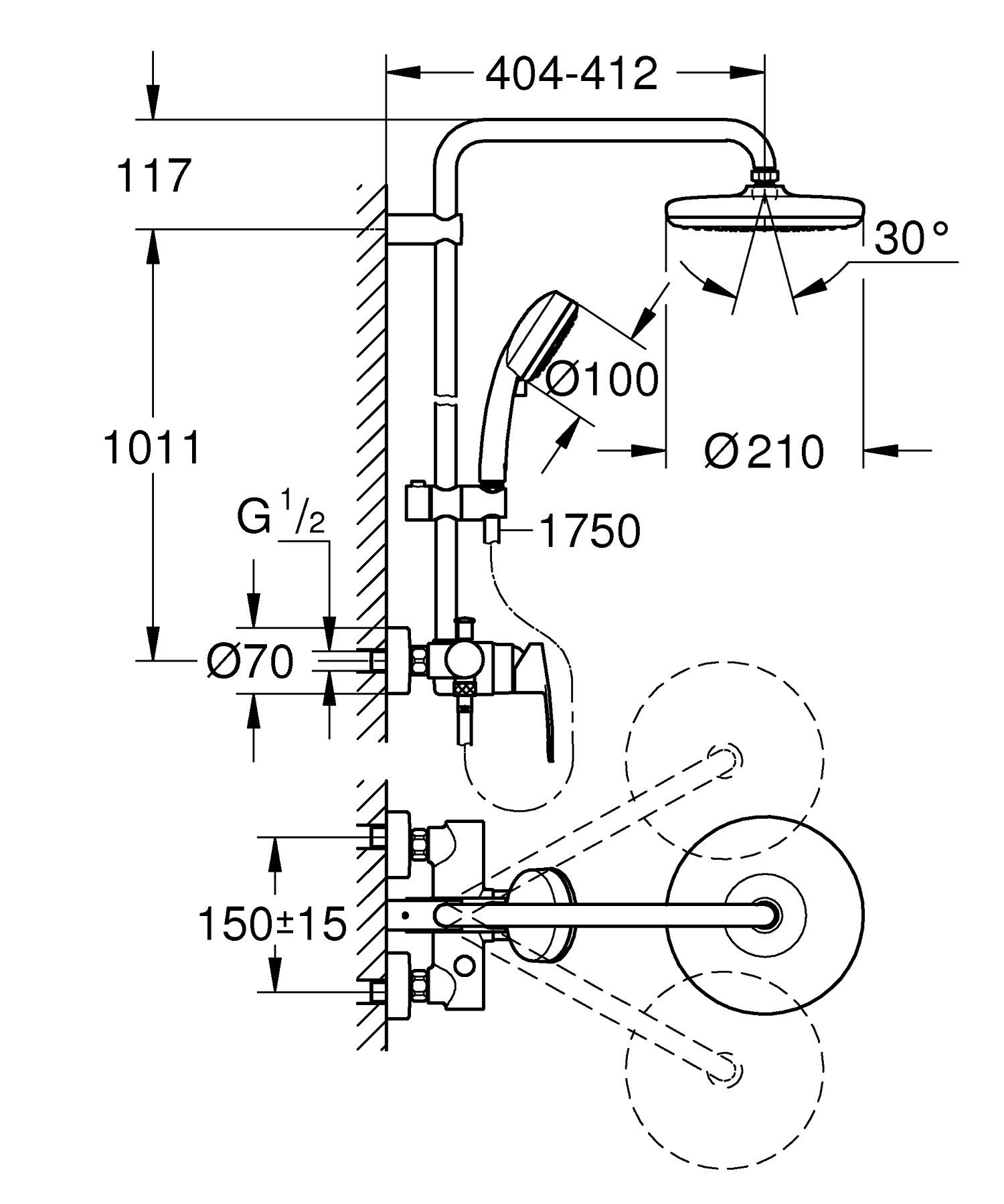 Настенная душевая колонна с ручным душем Grohe Storm Cosmopolitan 100 ARCH-00093583 - Вид №3