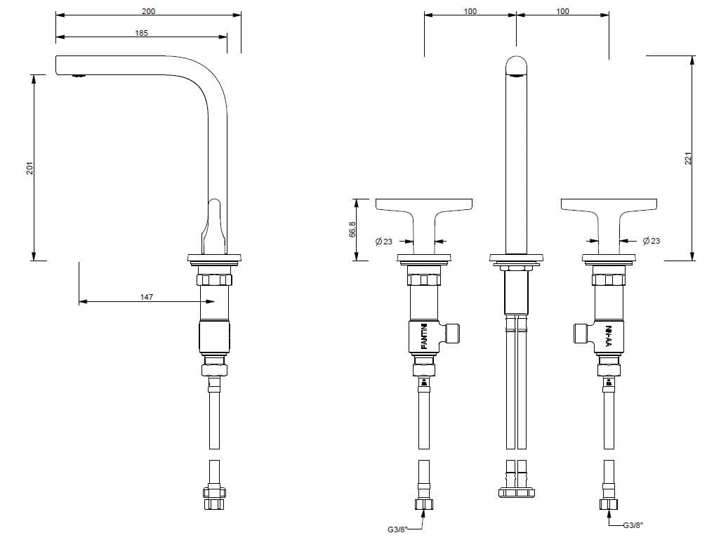 Смеситель для раковины с 3 отверстиями Fantini Rubinetti Sailing ARCH-00094792 - Вид №1
