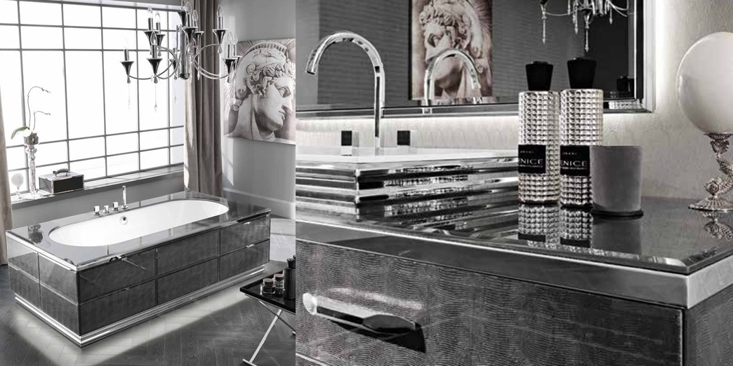 Комбинация ванной комнаты H02 в отделке Alligator silver MILLDUE HILTON HILTON02 - Вид №2