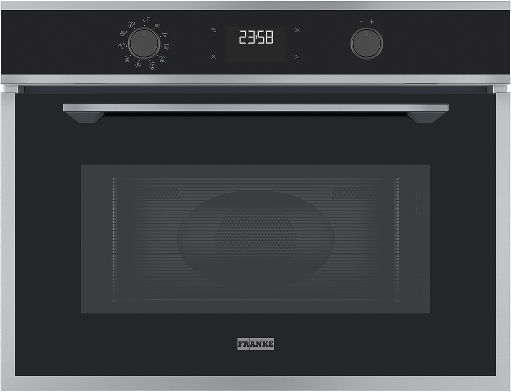 131.0606.104 Better, электрический компактный духовой шкаф с свч, 595х455х554, серия maris, 40л, 7 функций, автоматическое приготовление(5 программ), жк дисплей с сенсорным управлением, нержавеющая сталь/черный Franke Franke Maris 