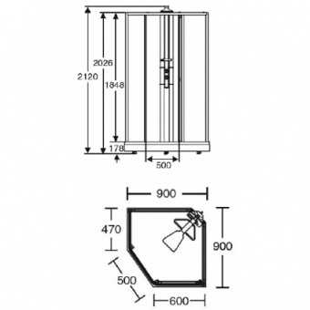 Передняя стенка душевой кабины 90x90 Ido Showerama 8-5 4985011992 серебристый профиль+ прозрачное стекло Santreyd  - Вид №1