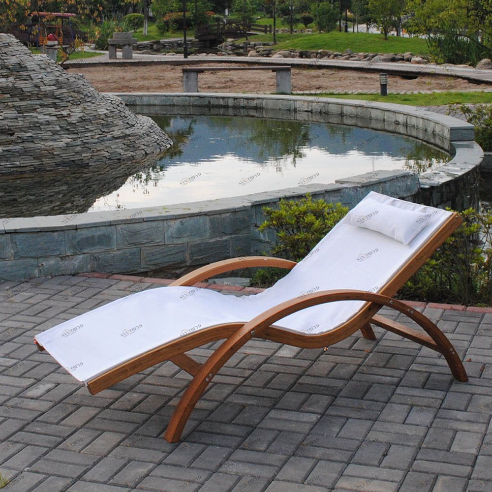 Шезлонг деревянный коричневый с белой обивкой "Мальта" AFINA  298173 Белый 