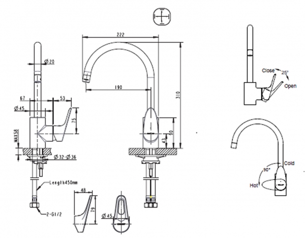 Смеситель для кухни с высоким Р-изливом DROP-D F748162C-2 bravat - Вид №2
