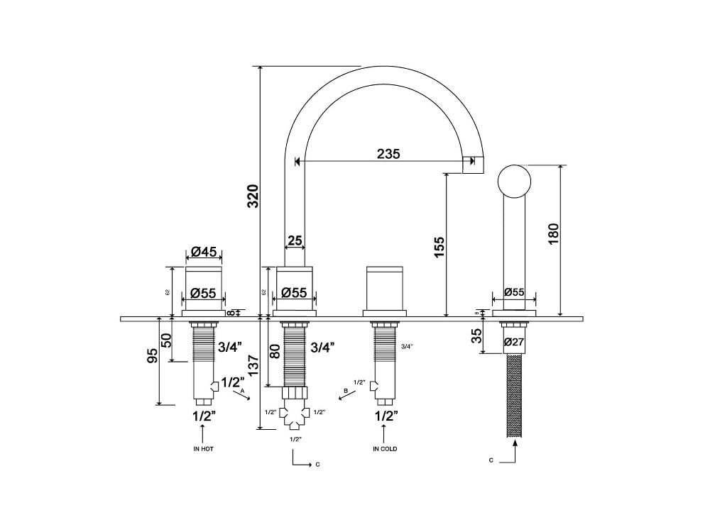 Смеситель для кухни с ручным душем rvb FLAMANT DOCKS ARCH-00116745 - Вид №2