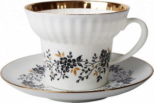 88664 Императорский фарфоровый завод Чашка с блюдцем "Тонкие веточки 1" "Волна" Фарфор костяной
