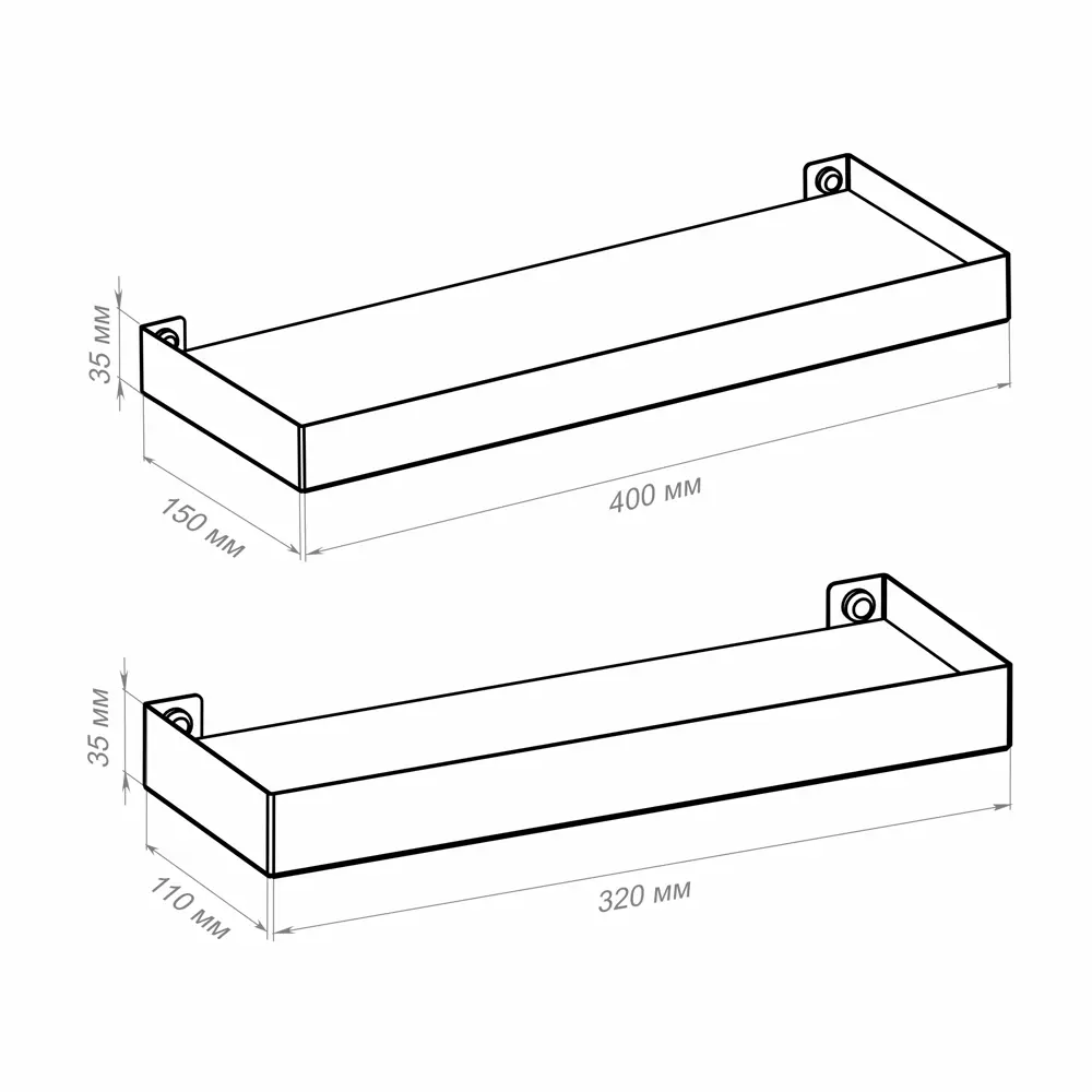 Комплект настенных полок 32x11x3.5/40x15x3.5 см со скрытым креплением металл цвет белый 2 шт. 89390785 STLM-2057878 Santreyd  - Вид №12