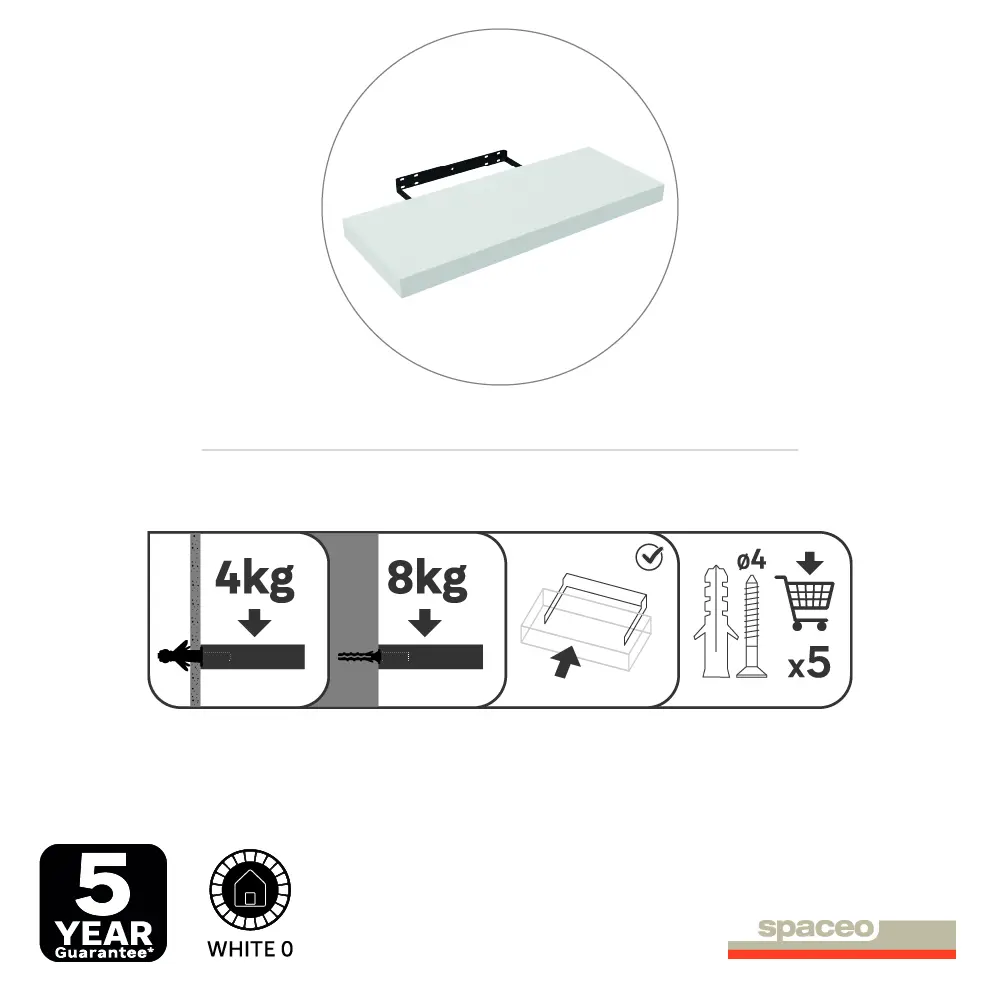 Полка настенная Spaceo White 60x23.5 см МДФ цвет белый STLM-2147232 - Вид №1