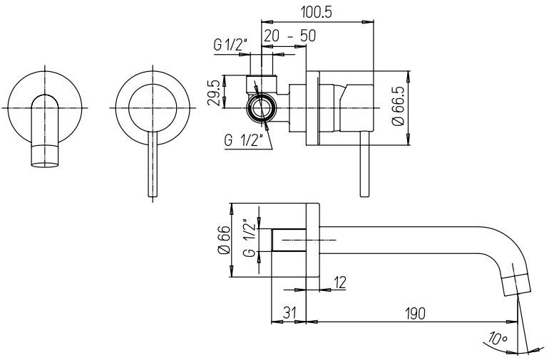 Paini Cox 78PW208 смеситель встраиваемый для раковины  - Вид №2