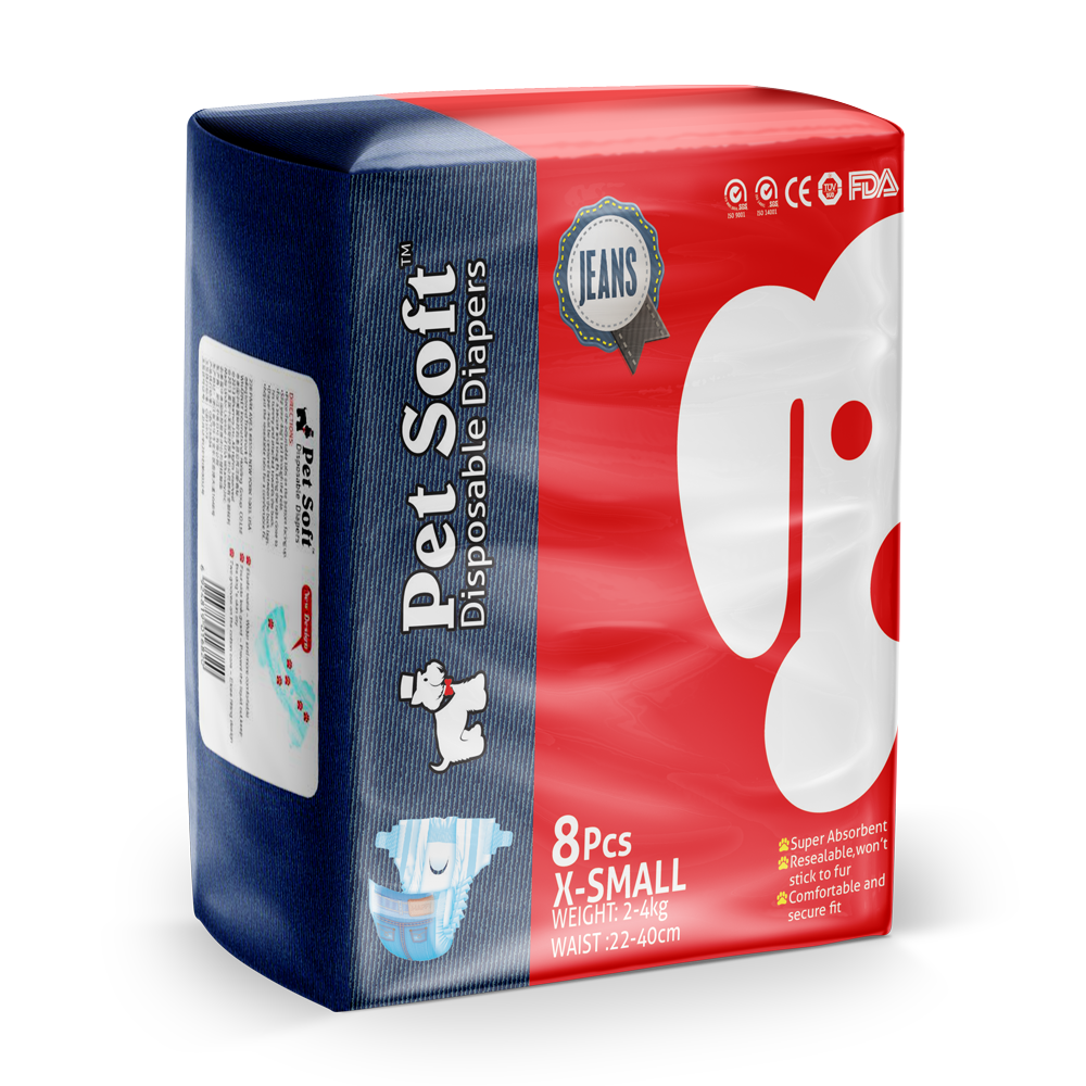 ПР0047520 Одноразовые впитывающие подгузники для животных JEANS DIAPER размер XS, 8шт PET SOFT 