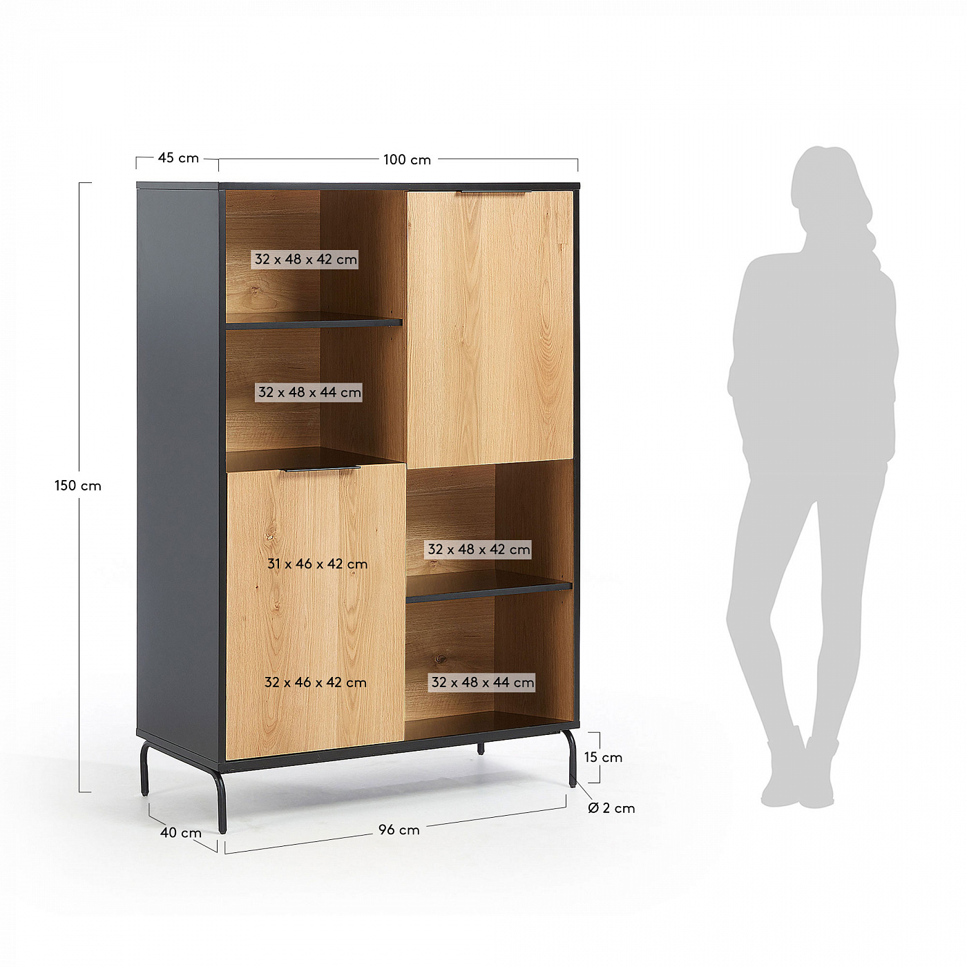 086043 SAVOI Bookshelf 100x150 mdf matt black, oak veneer La Forma Stellar - Вид №1