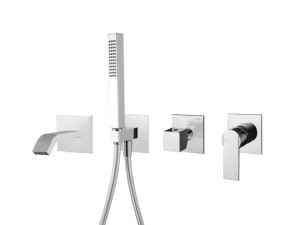 Смеситель для ванны с 4 отверстиями из хромированной латуни с ручным душем