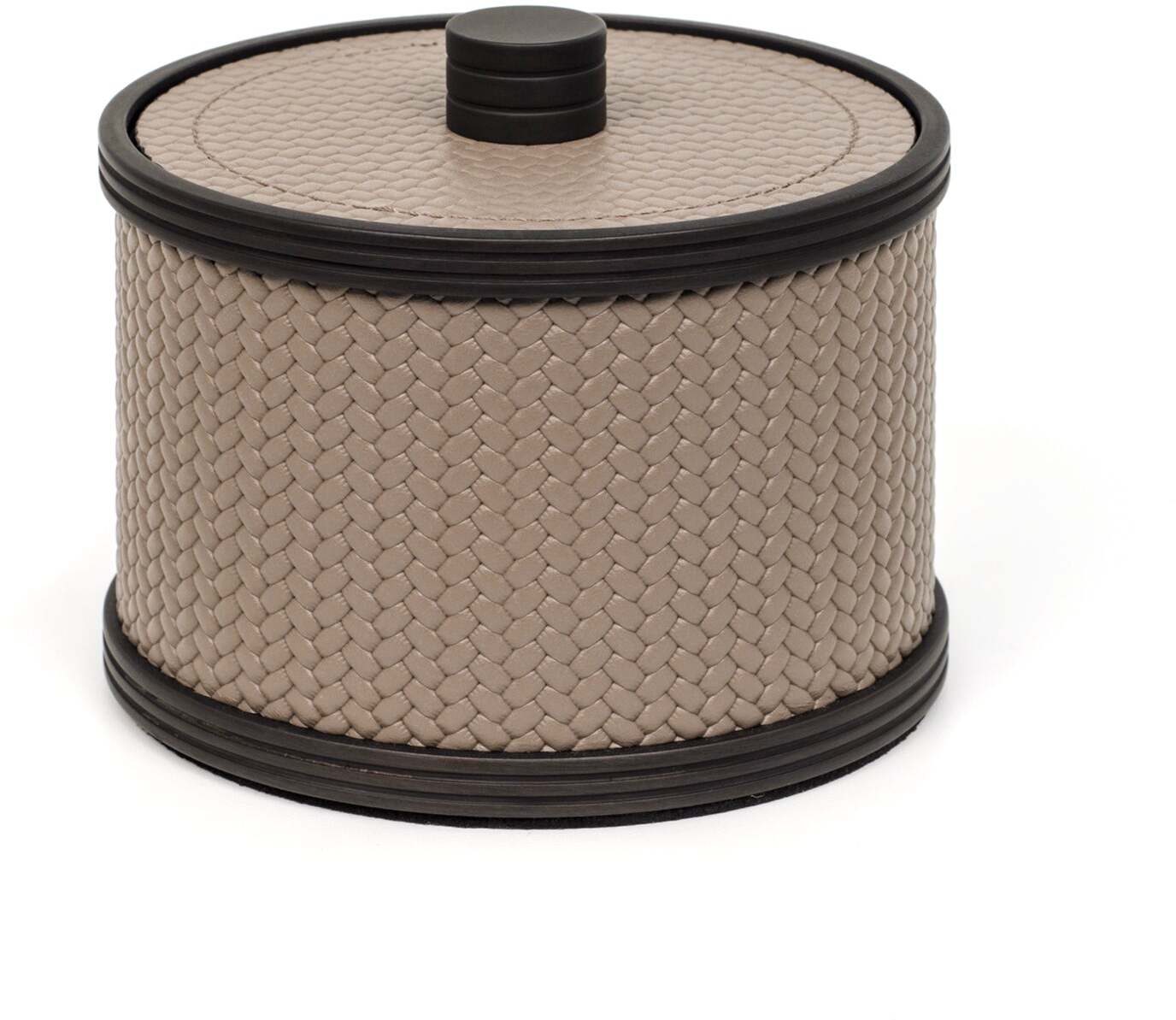 Держатель для ватных дисков Carol - Ø 11,5XH8 см / металлическая отделка_вороненная латунь / зерненая кожа_темно-серый