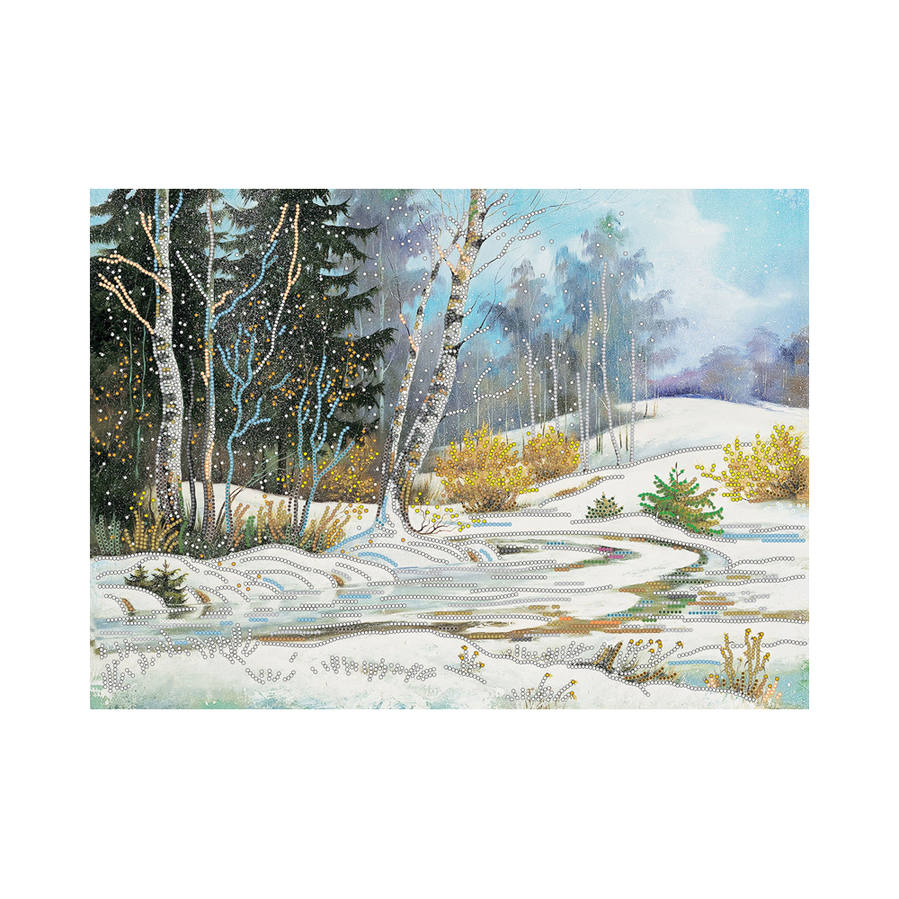 4231 Канва/ткань с рисунком Рисунок на шелке 37 см х 49 см "Оттепель" Матренин посад 