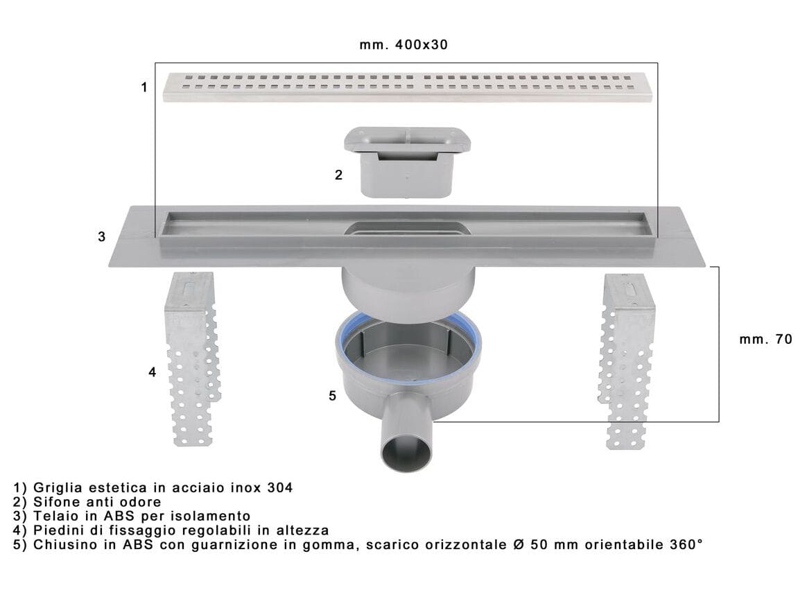 Pratiko ванная комната 3 ABS сифон канал с нержавеющей решеткой First Corporation First Plast ARCH-00069411 - Вид №2