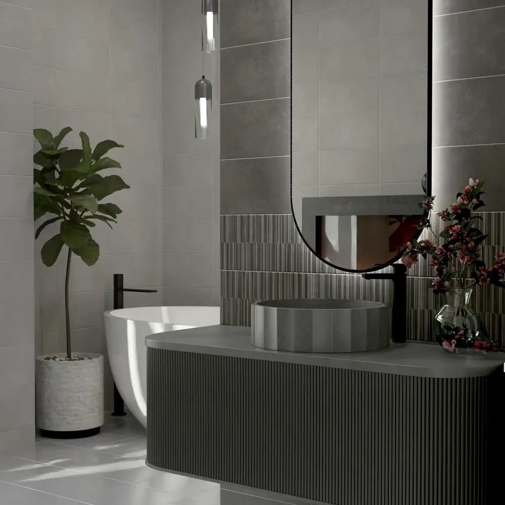 Настенная плитка KREAFORTA Mersey Concrete 20x40 см 1.62 м² матовая цвет графит 89413675 STLM-2115820 - Вид №5
