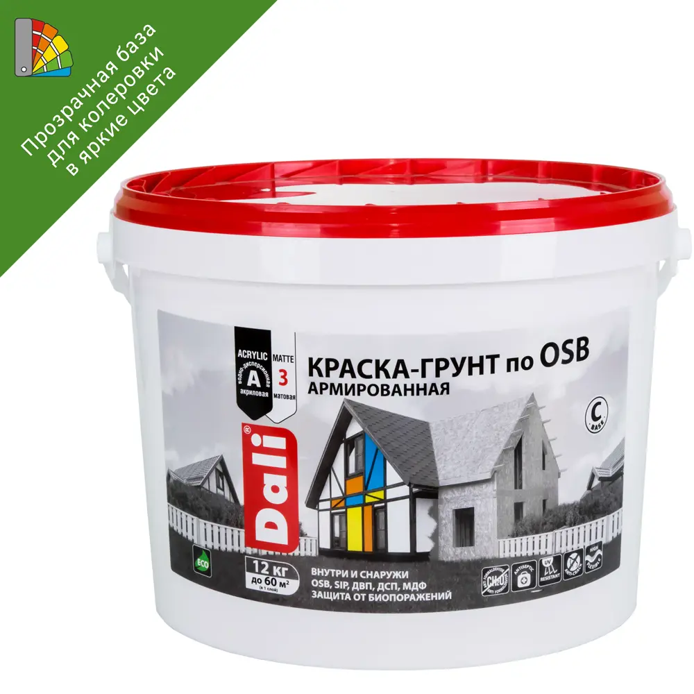 Краска-грунт Dali для OSB плит - прозрачная база для колеровки 12 кг 84863527