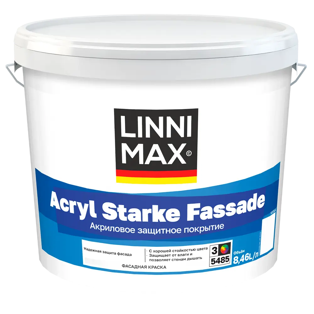 Фасадная краска LINNIMAX Acryl Starke Fassade прозрачная матовая 8.46 л 89349604 STLM-1371297