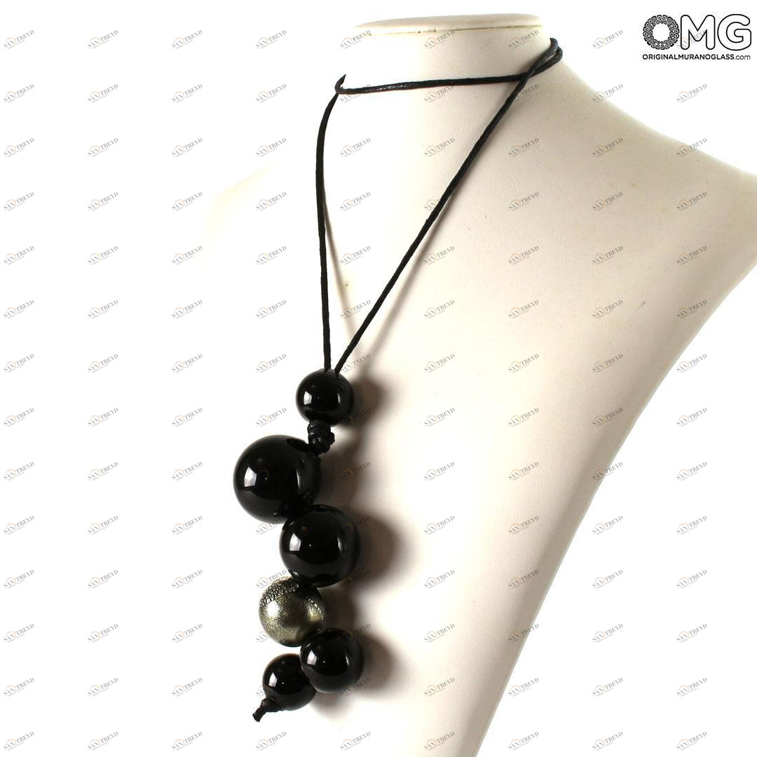 4650 ORIGINALMURANOGLASS Колье Люмина - Чёрное - муранское стекло OMG 56 см 