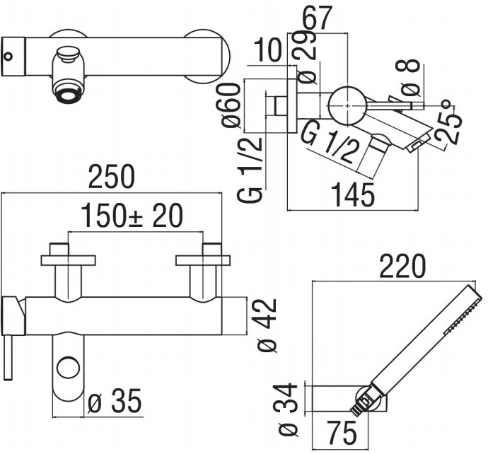 Nobili Rubinetterie Смеситель для ванны настенный одинарный Live Lv00110cr - Вид №1
