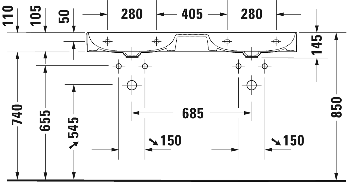 2353120041 Подвесная раковина настенная овальная Duravit DuraSquare - Вид №3