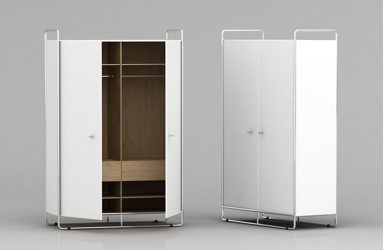 Шкаф двухдверный на металлических ножках светло-серый Bauhaus WOODI  00-3966114 Серый  - Вид №7