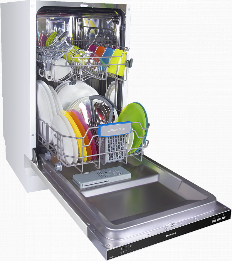 MLP-08I Посудомоечная бытовая машина / узкая, встраиваемая пмм 45см, 9 комплектов, 5 программ, расход 9л, электронное управление с led индикацией, 2 корзины, съемная корзина для столовых приборов, отсрочка старта 3/6/9 Maunfeld Santreyd  - Вид №2