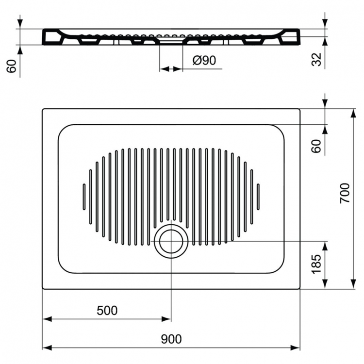T267001 Душевой поддон 90X70 см Ideal Standard CONNECT - Вид №2