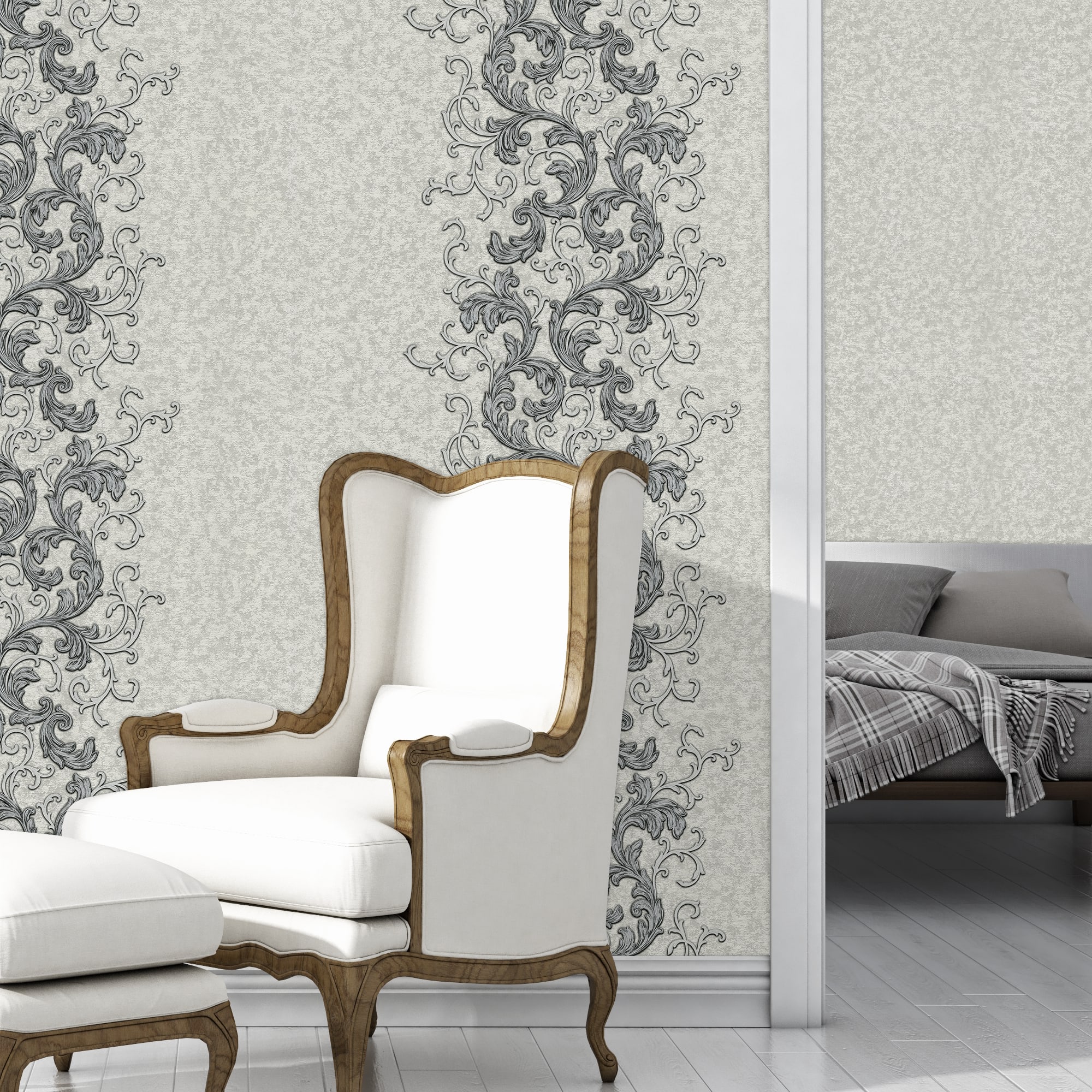 82399711 Обои флизелиновые серые 1.06 м 0402-5 Цветы Santreyd  - Вид №2