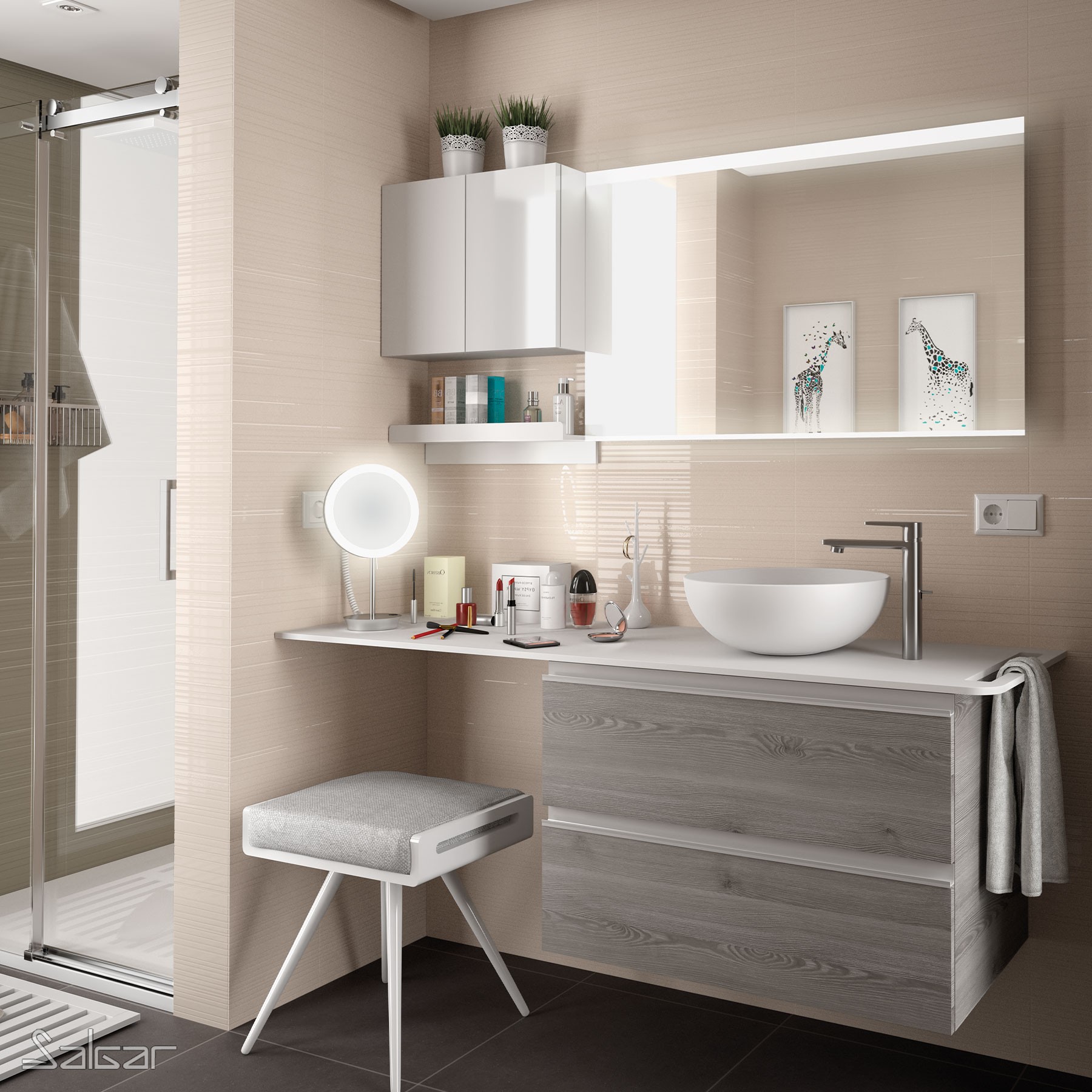 24467 SALGAR Столешница от 1401 до 1800 для верхней раковины с полотенцесушителем WHITE SOLID 12 мм  - Вид №4