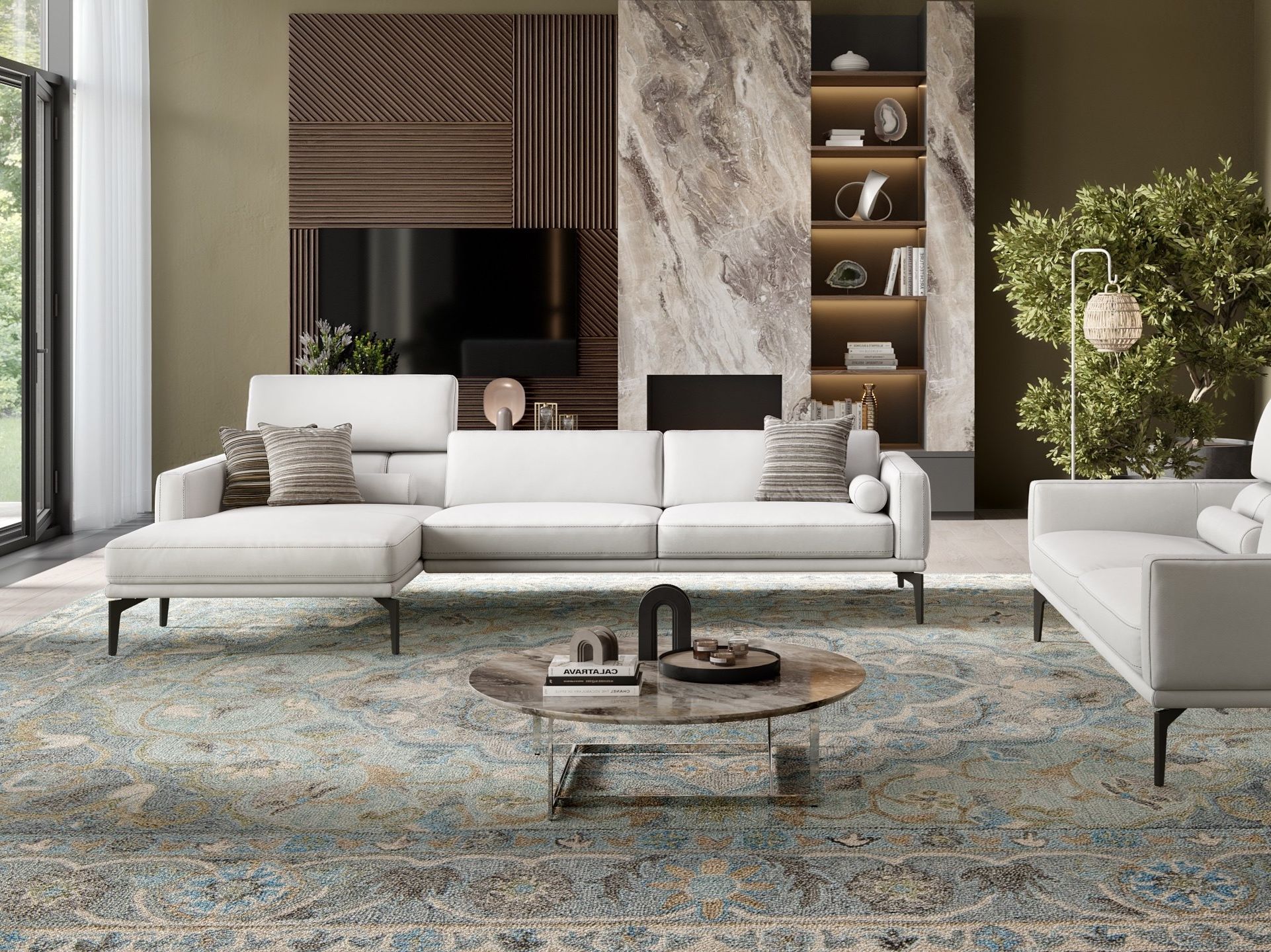 Кожаный диван с полуостровом Sofanella SALERNO ARCH-00087736 - Вид №2