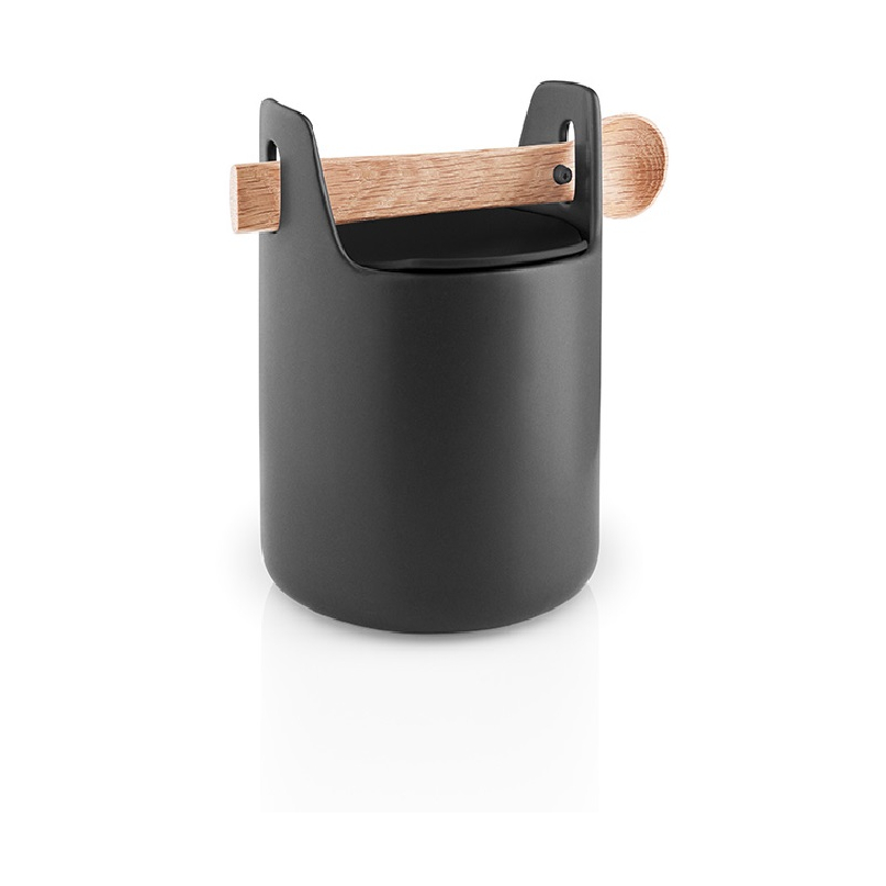EVA SOLO 520428 Емкость для хранения Toolbox с крышкой и ложкой, 15 см, черная Керамика, дуб, силикон  - Вид №1