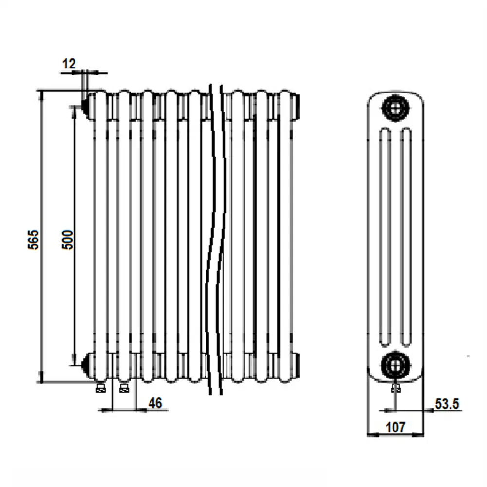 Радиатор трубчатый Rifar Tubog TUB 3057-12 DV1 TI 500/103 12 секций нижнее подключение сталь серый STLM-2121564 - Вид №5
