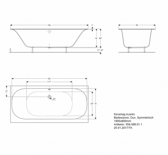 Ванна акриловая 190x90 Keramag Acanto Duo 554.008.01.1  - Вид №3