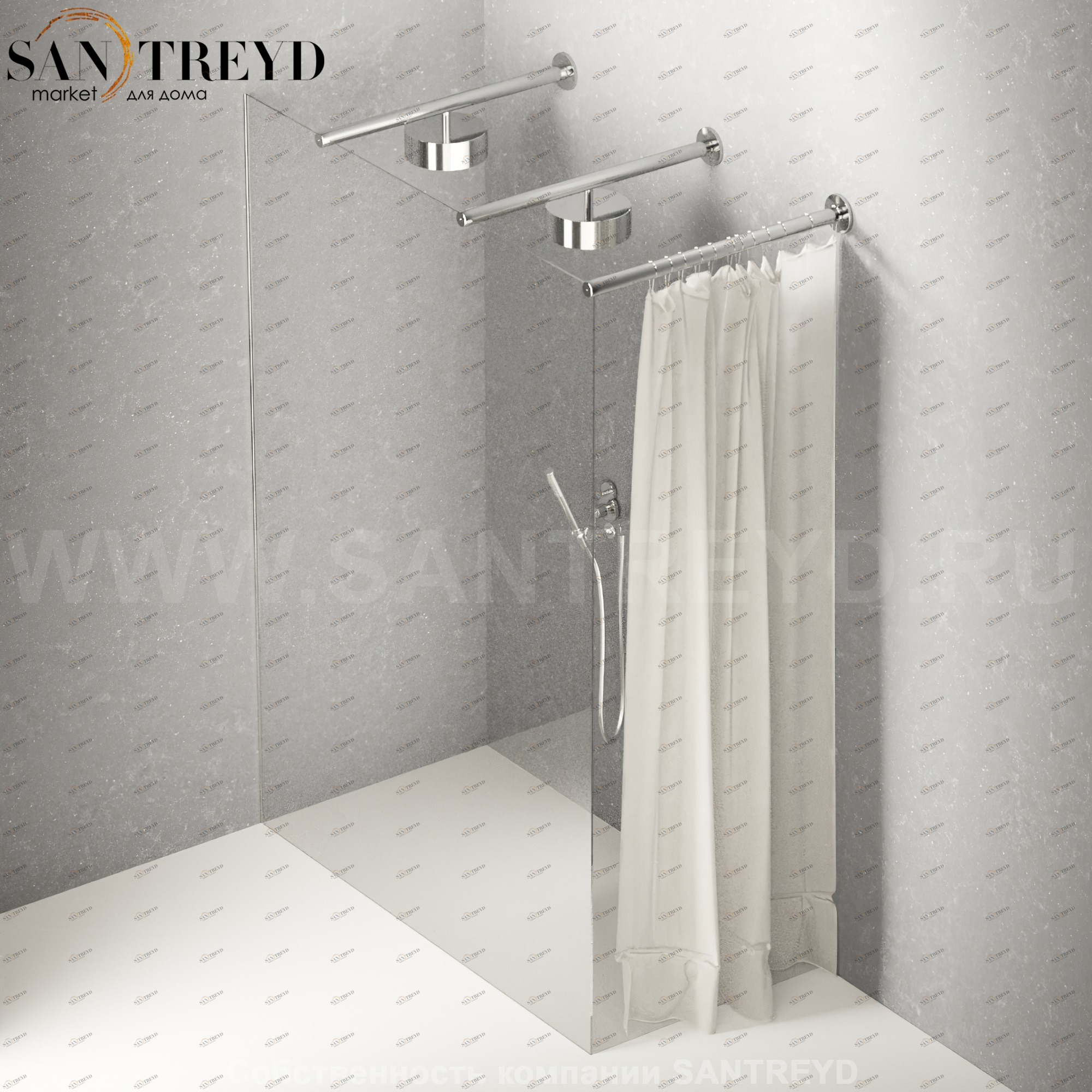 Душевое ограждение FLAT DX подрезаемое, стеклянная со шторкой экстрапрозрачная перегородка с 2-мя держателями со встроенным соплом для установки верхнего душа. Размеры: глубина от 70 до 100 см, длина от 140 до 160 см Agape DXC570100140160SSE