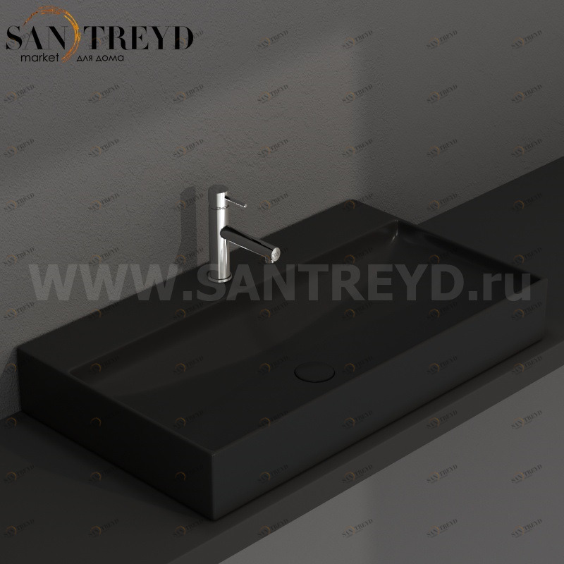 B6R81AR Подвесная раковина настенная прямоугольная Ceramica Globo T-EDGE черная