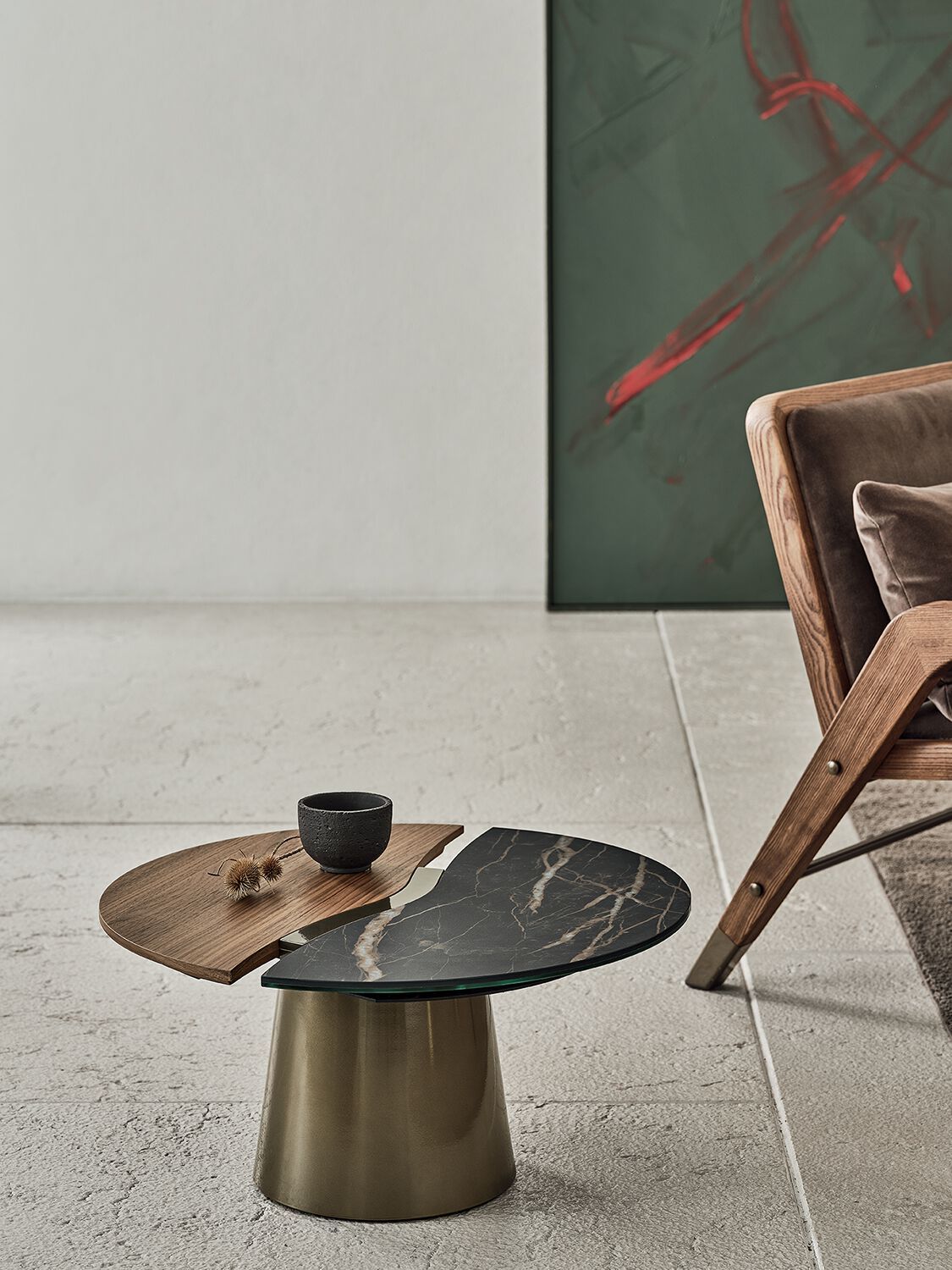 Круглый металлический журнальный столик с столешницей из Супермармо и дерева Bontempi Casa YANG ARCH-00136008 - Вид №3