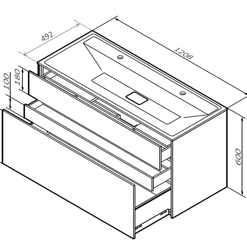 M50AFHX1203GM INSPIRE V2.0 База под раковину подвесная 120 см 3 ящика push-to-open графит мато AM.PM Inspire 2.0  - Вид №6
