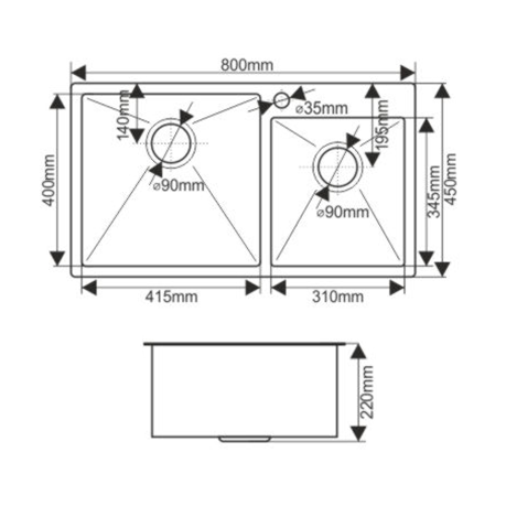 Мойка S8045H MELANA ProfLine 3,0/220 САТИН 2-я чаша, врезная прямоугольная S8045H S8045H сатин - Вид №3