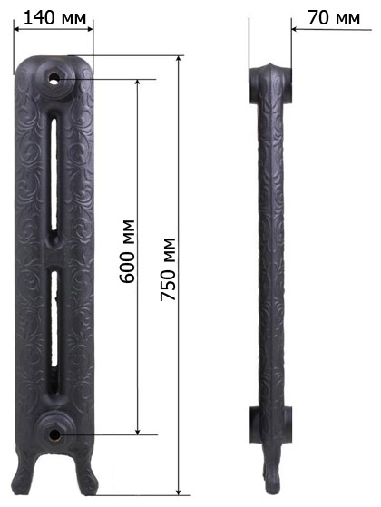 Чугунный радиатор RETROstyle Leeds 600 4 секции 7045 - Вид №2