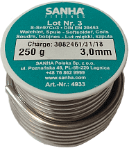 Припой мягкий S-Sn97Cu3 катушка 2,0 мм SANHA 250 г
