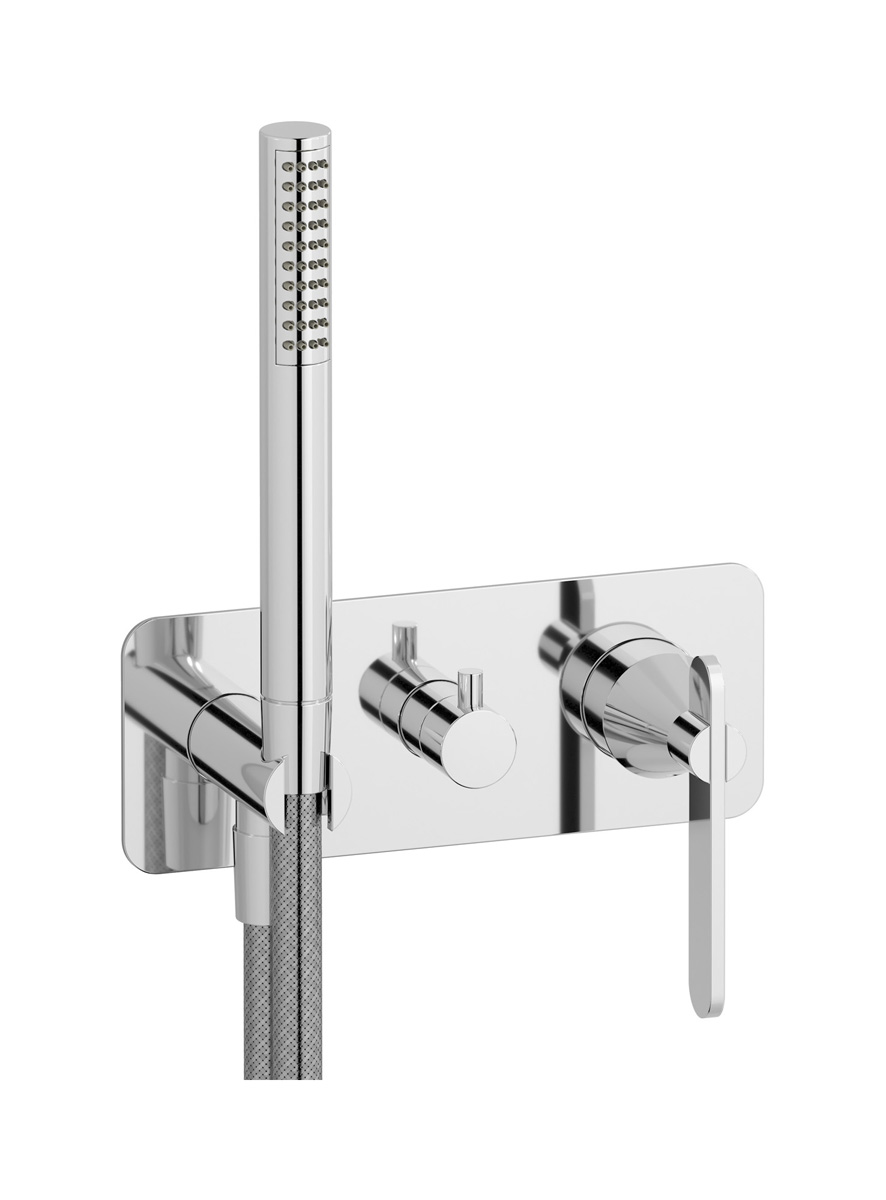 Внешние части встроенного в стену смесителя на 3 потребителя в комплекте с душевым гарнитуром. WE ARE IB oh397sr Chrome Soho